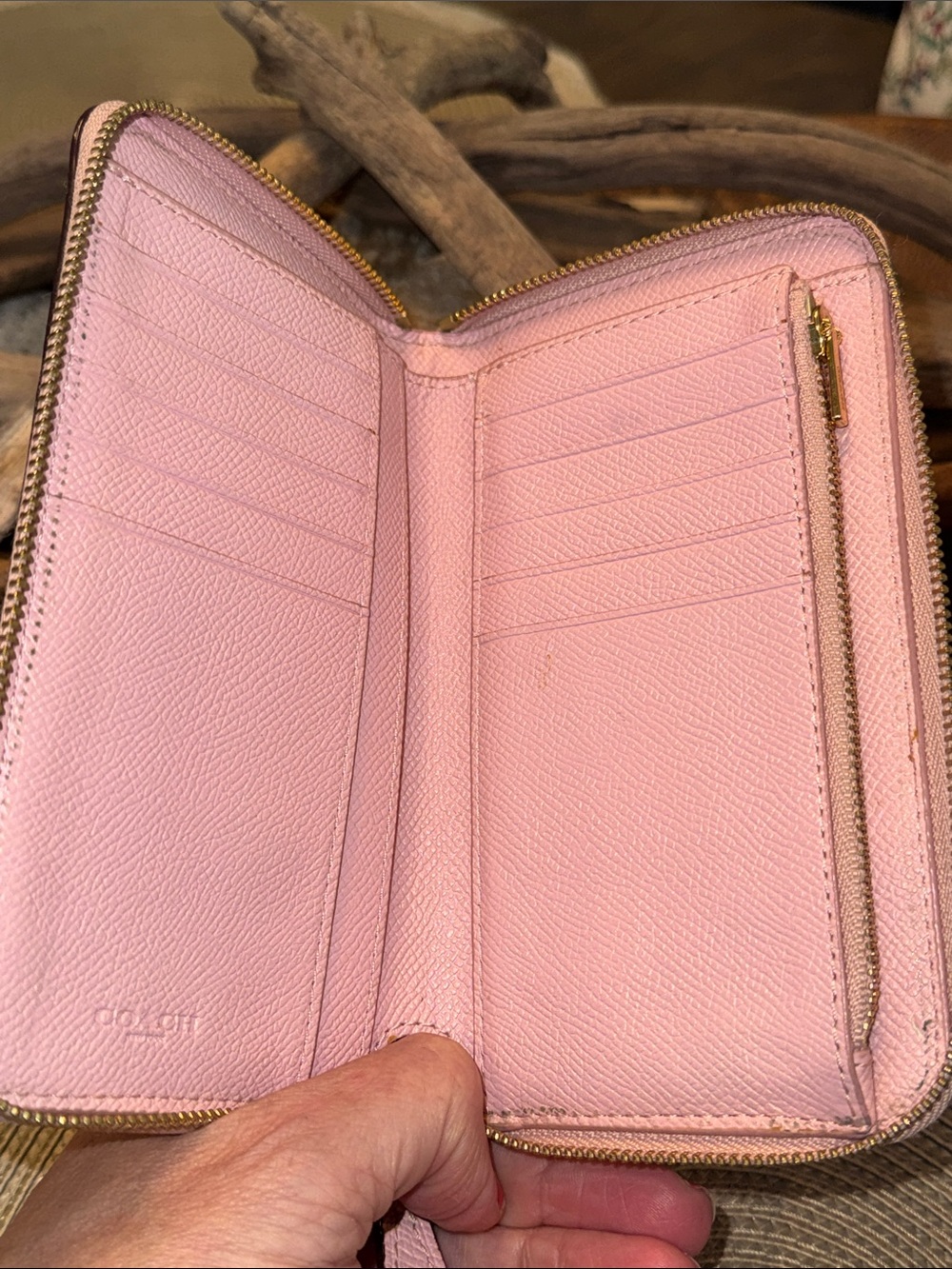 Coach Pink Zip-Around Wallet with Gold Hardware - Picture 3 of 9